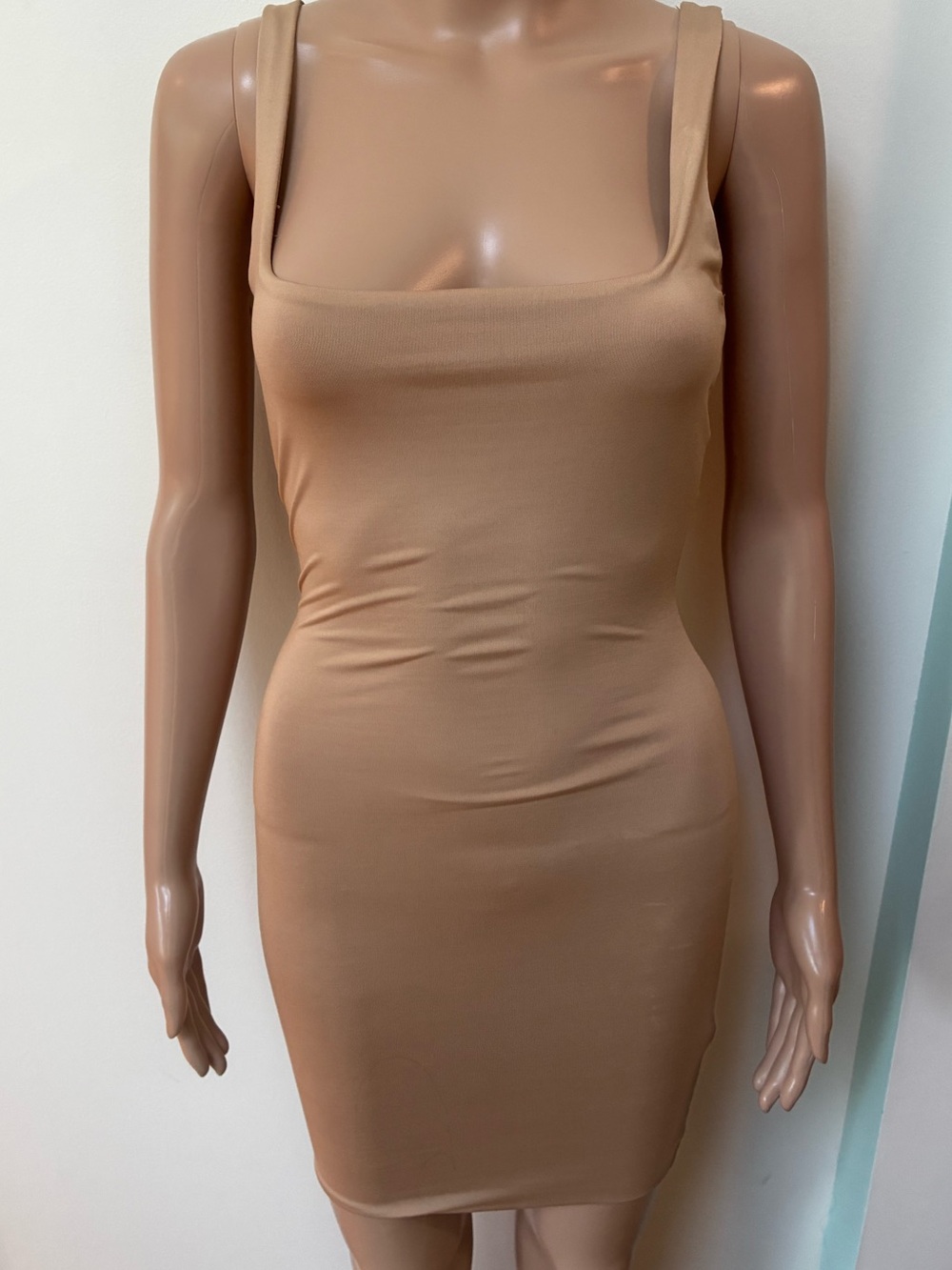 AKIRA Nude Square-Neck Bodycon Mini Dress